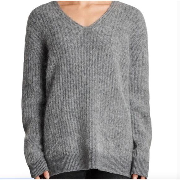 Allsaints Womens Ade V-Neck Sweater Pullover Long Sleeve Gray Medium Mohair Wool - Picture 1 of 9